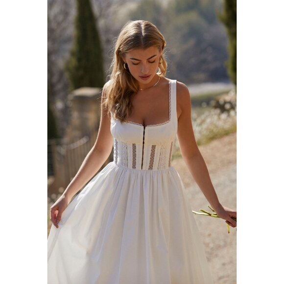 House of CB Perle white lace trim midi dress - Size M - Picture 4 of 11